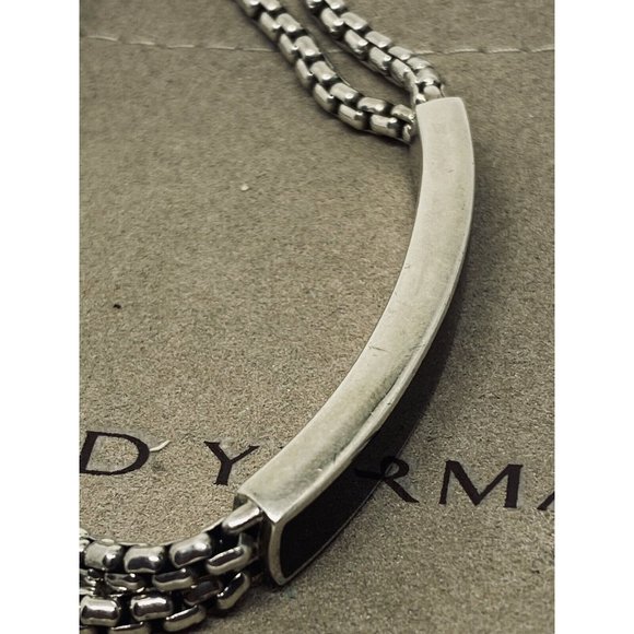 David Yurman Sterling Silver & Onyx ID Bracelet Double Box Chain Link 8.5” - Picture 3 of 9